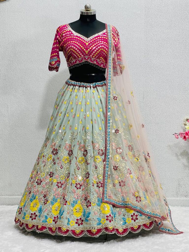 Gray Crop top lehenga choli