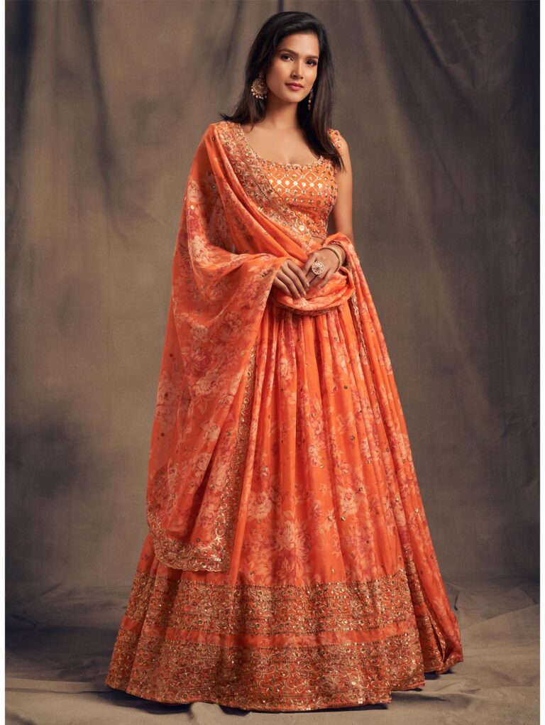 Orange crop top lehenga choli